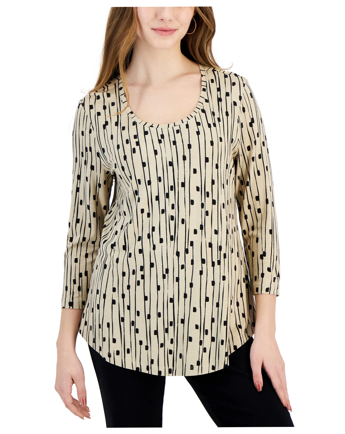 Petite Printed 3/4-Sleeve Rayon Span Top, Created for Macy's