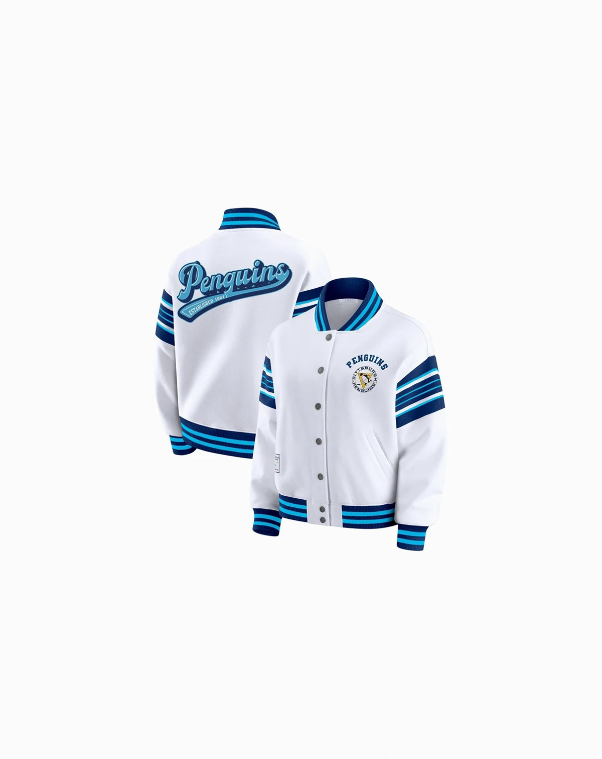 Women's White/Navy Pittsburgh Penguins Full-Snap Fleece Sweatshirt Jacket