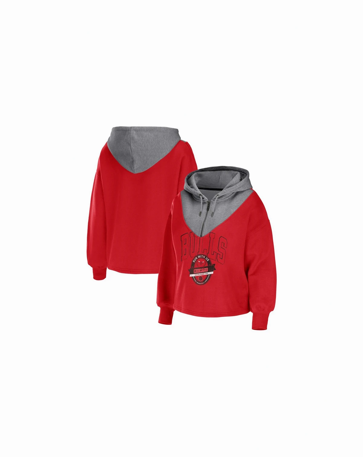 Women's Red Chicago Bulls Pieced Quarter-Zip Hoodie Jacket