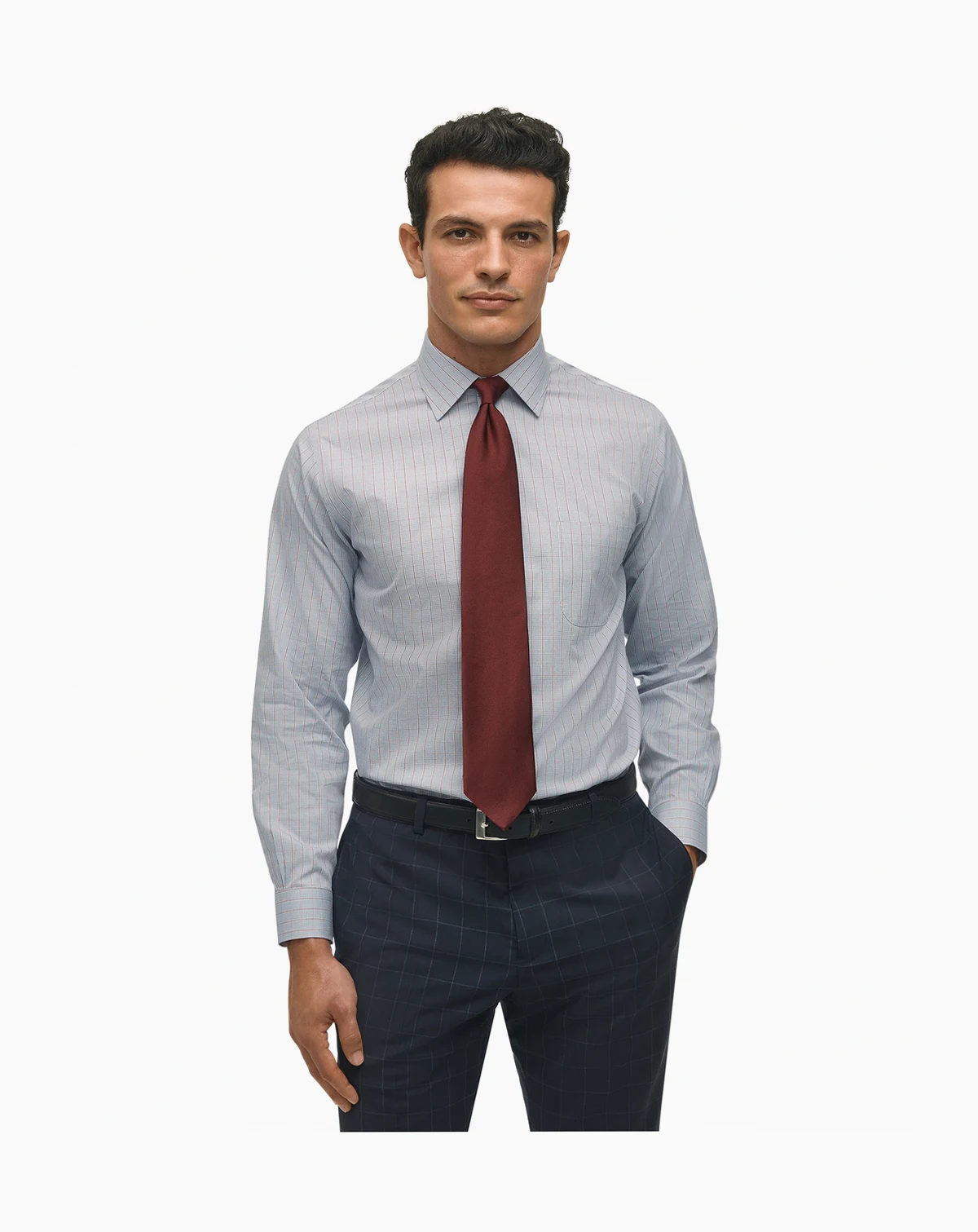 Men's Regular-Fit Spread Collar Grid Check Dress Shirt