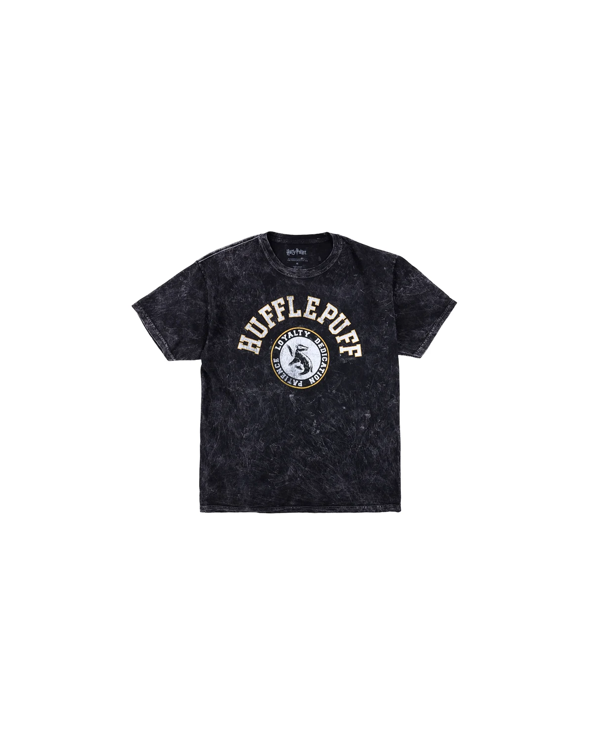 Men's Hufflepuff Varsity Black Vintage Mineral Wash Crew Neck Short Sleeve T-shirt-XXL