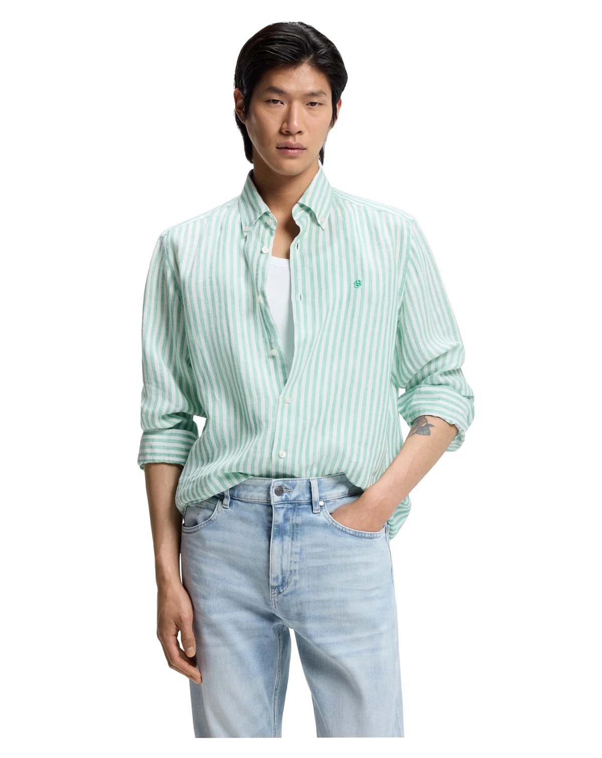 Men's Regular-Fit Striped Linen Dress Shirt