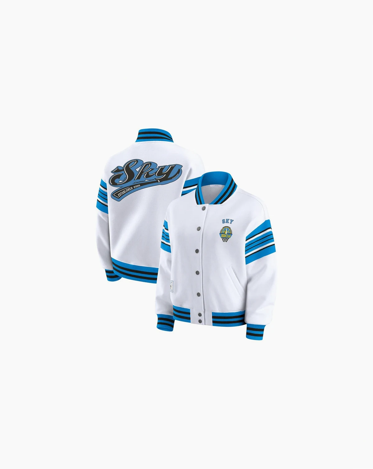 Women's White/Sky Blue Chicago Sky Full-Snap Fleece Sweatshirt Jacket