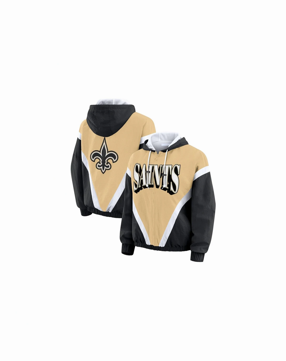 Women's Gold/Black New Orleans Saints Retro Crinkle Full-Zip Hoodie Windbreaker