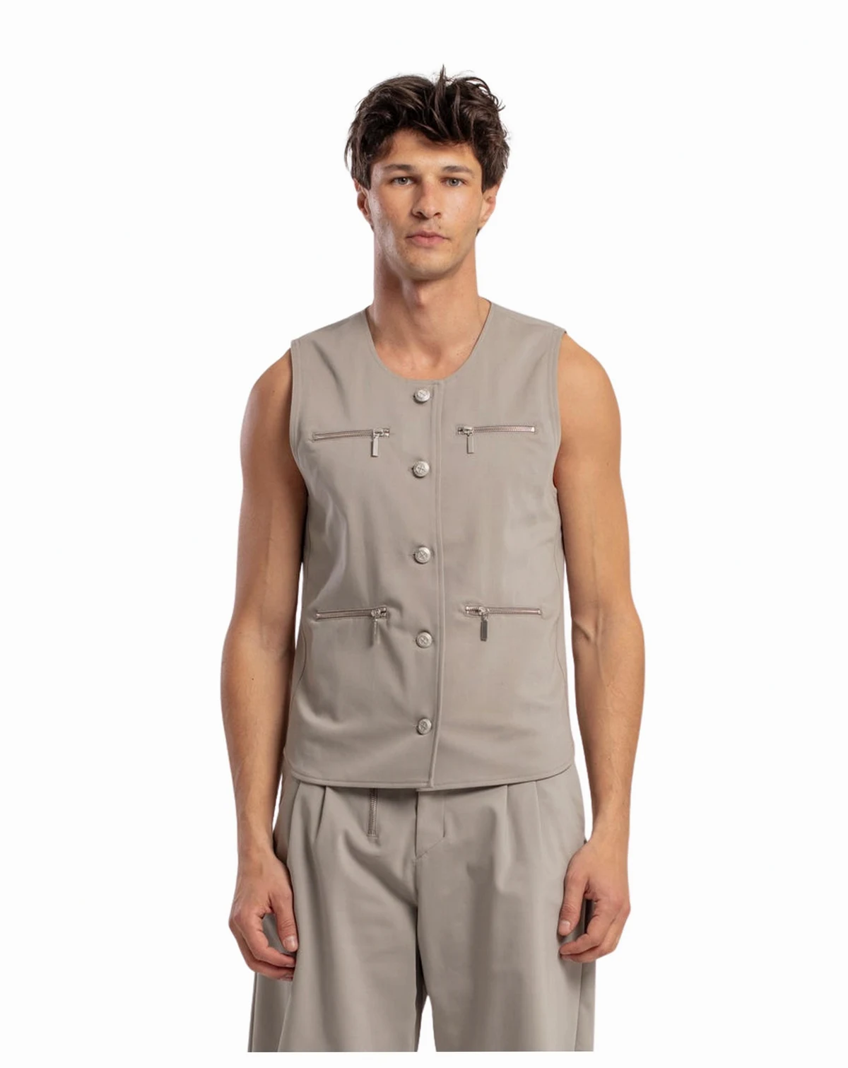 Women's Men's Cotton-Blend Woven Zip-Detail Vest