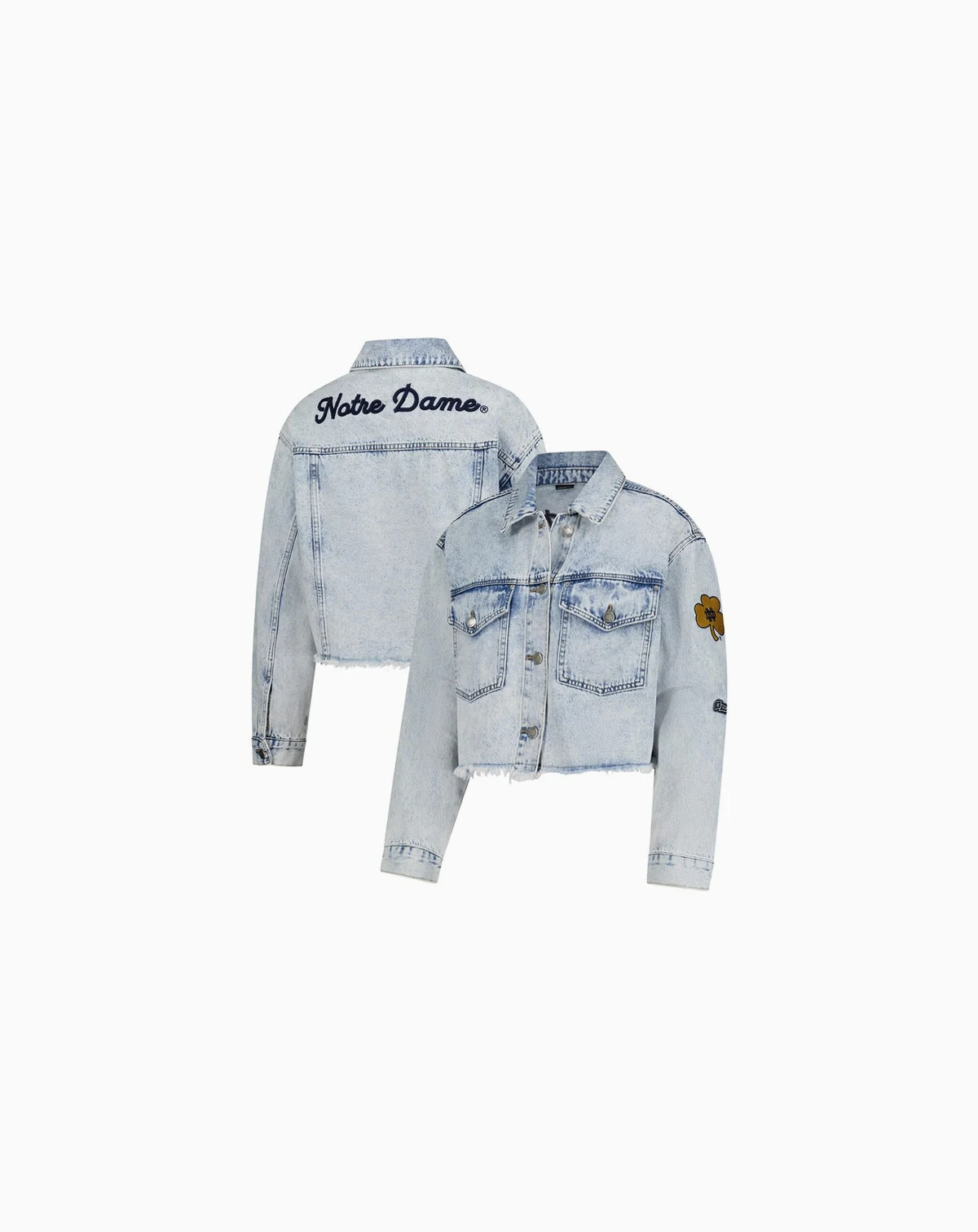 Women's Denim Notre Dame Fighting Irish Light Wash Cropped Button-Up Jean Jacket