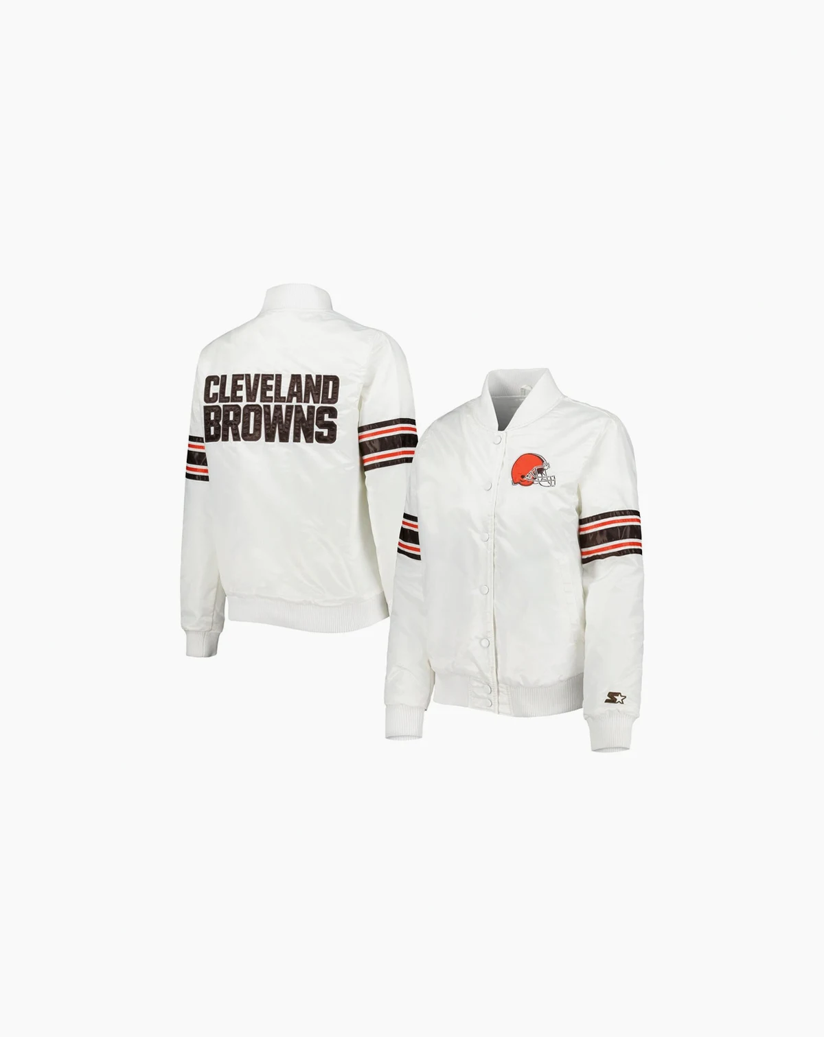 Women's White Cleveland Browns Line Up Satin Full-Snap Varsity Jacket