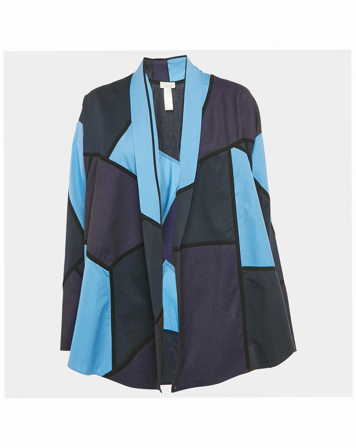 Women's Blue Patch Work Cotton Open-Front Shrug