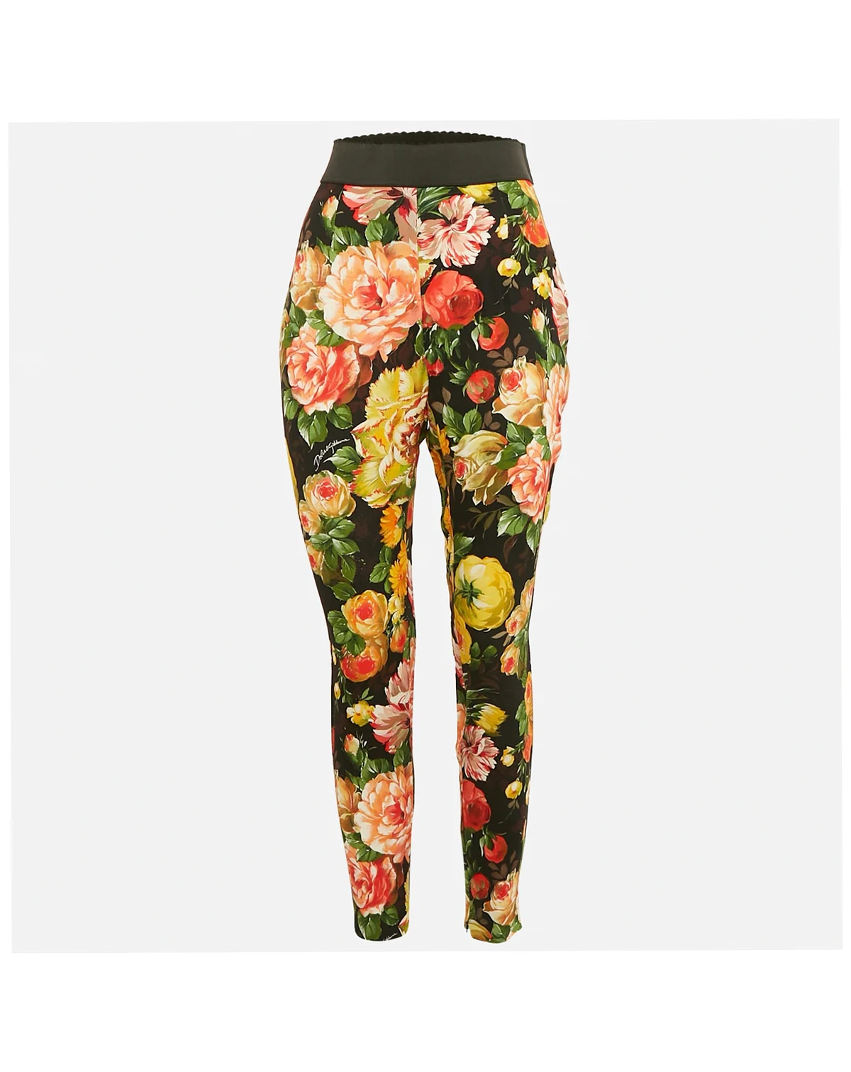 Women's Black Floral Crepe Trousers