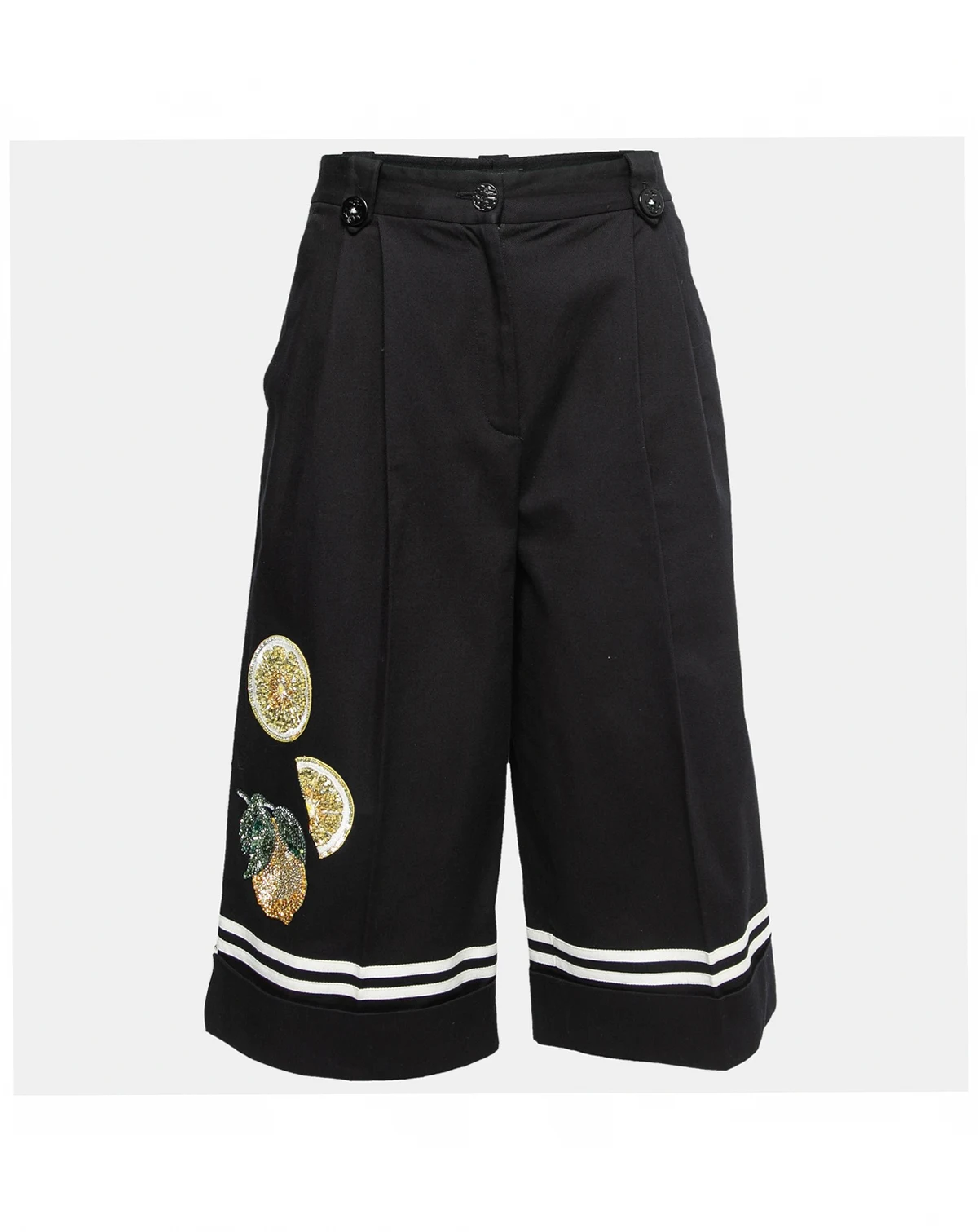 Women's Black Cotton Embellished Embroidered Culottes