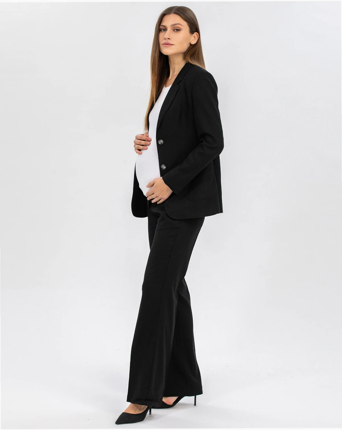 Maternity Linen Mix Textured Elastic Waist Flared Robert Trousers