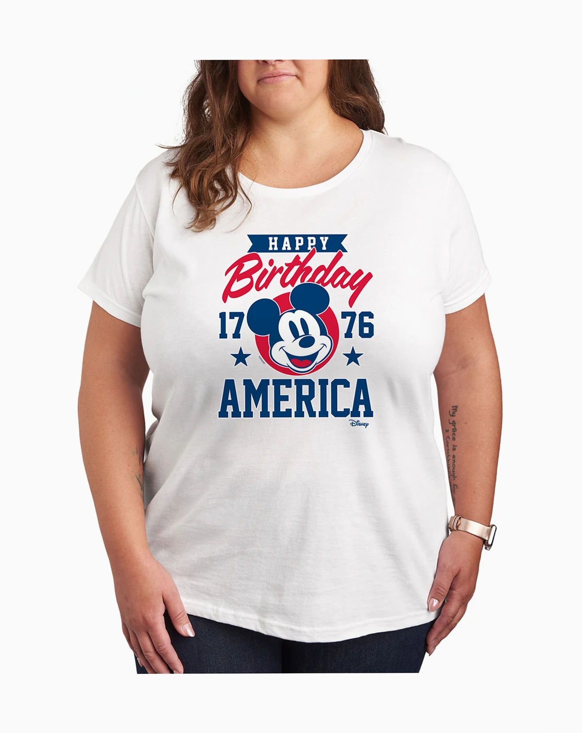 Plus Size Disney Mickey Happy Birthday America Graphic T-Shirt