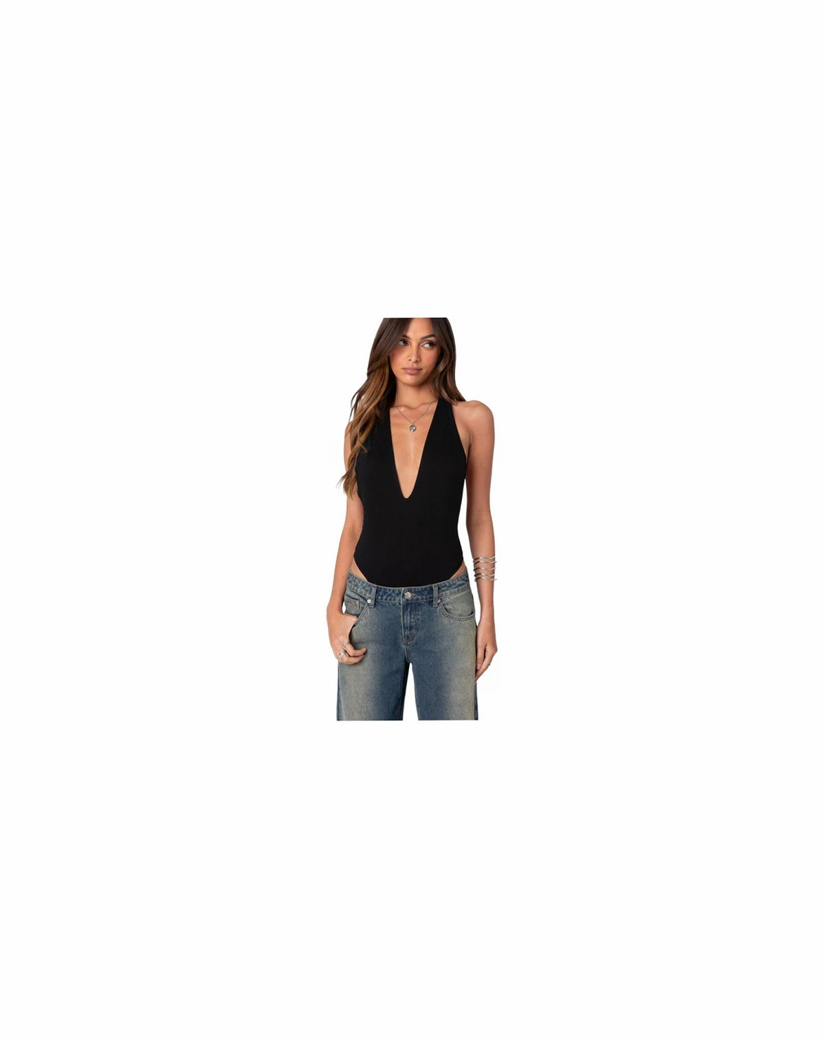 Women's Deep V Backless Bodysuit