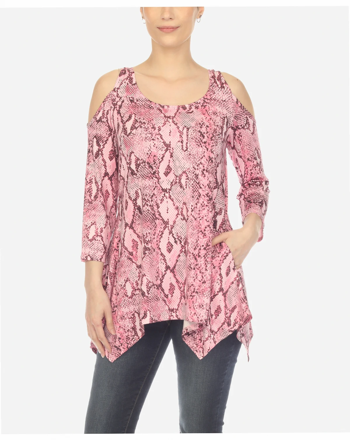 Women's Snake Print Cold Shoulder Tunic