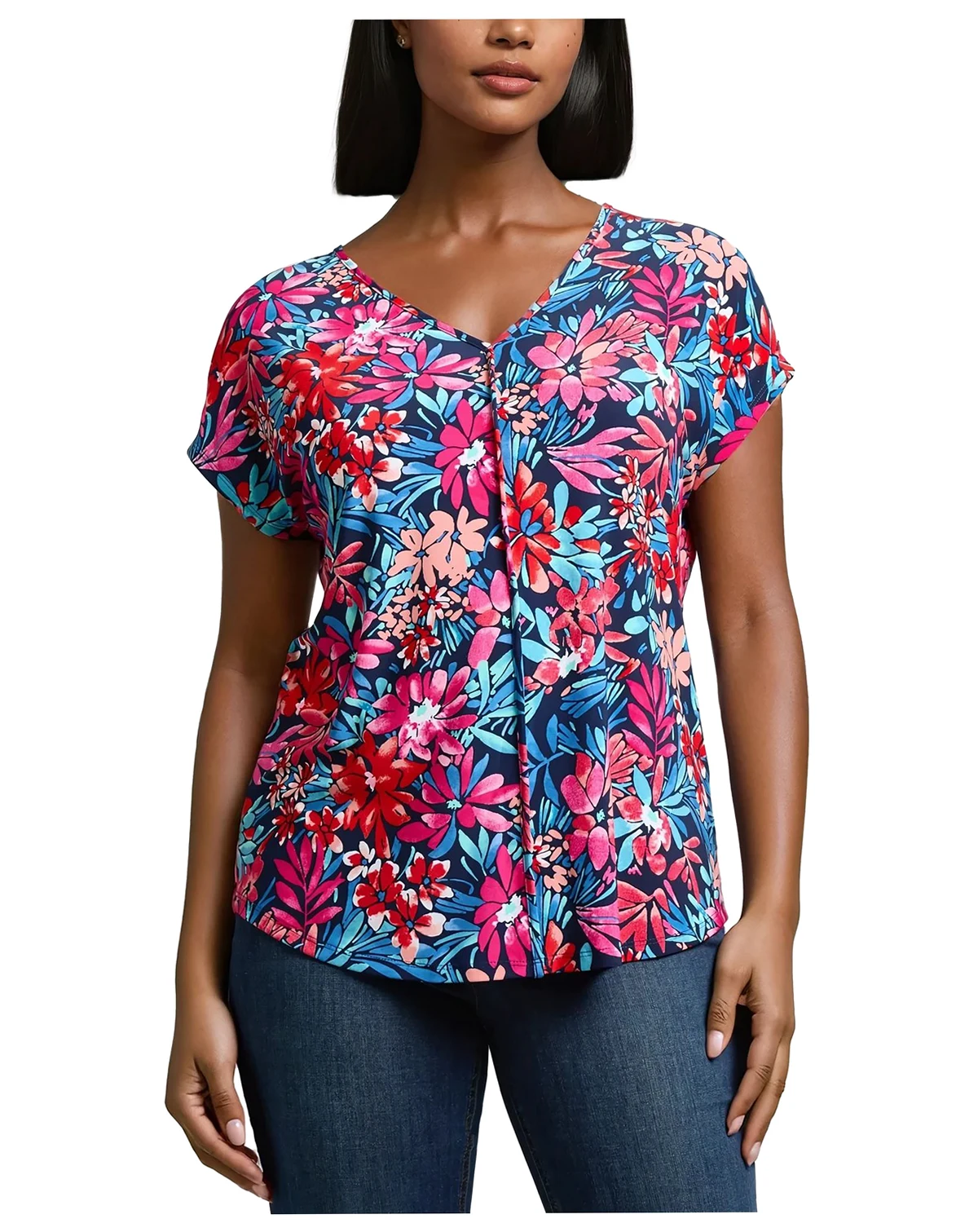 Women's Garden Print V-Neck Jersey Top