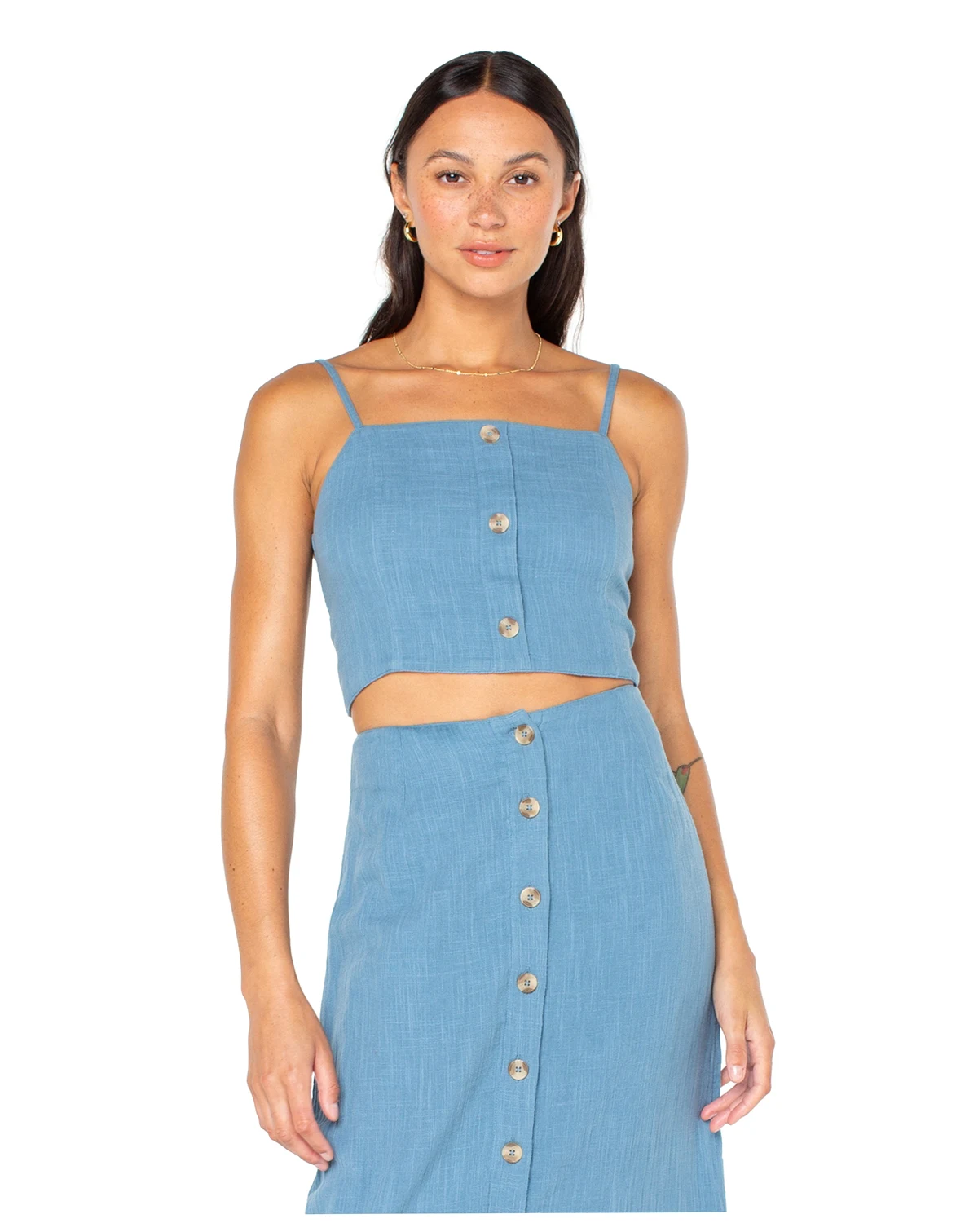 Juniors' Island Nomad Button-Front Back-Tie Cotton Cropped Top