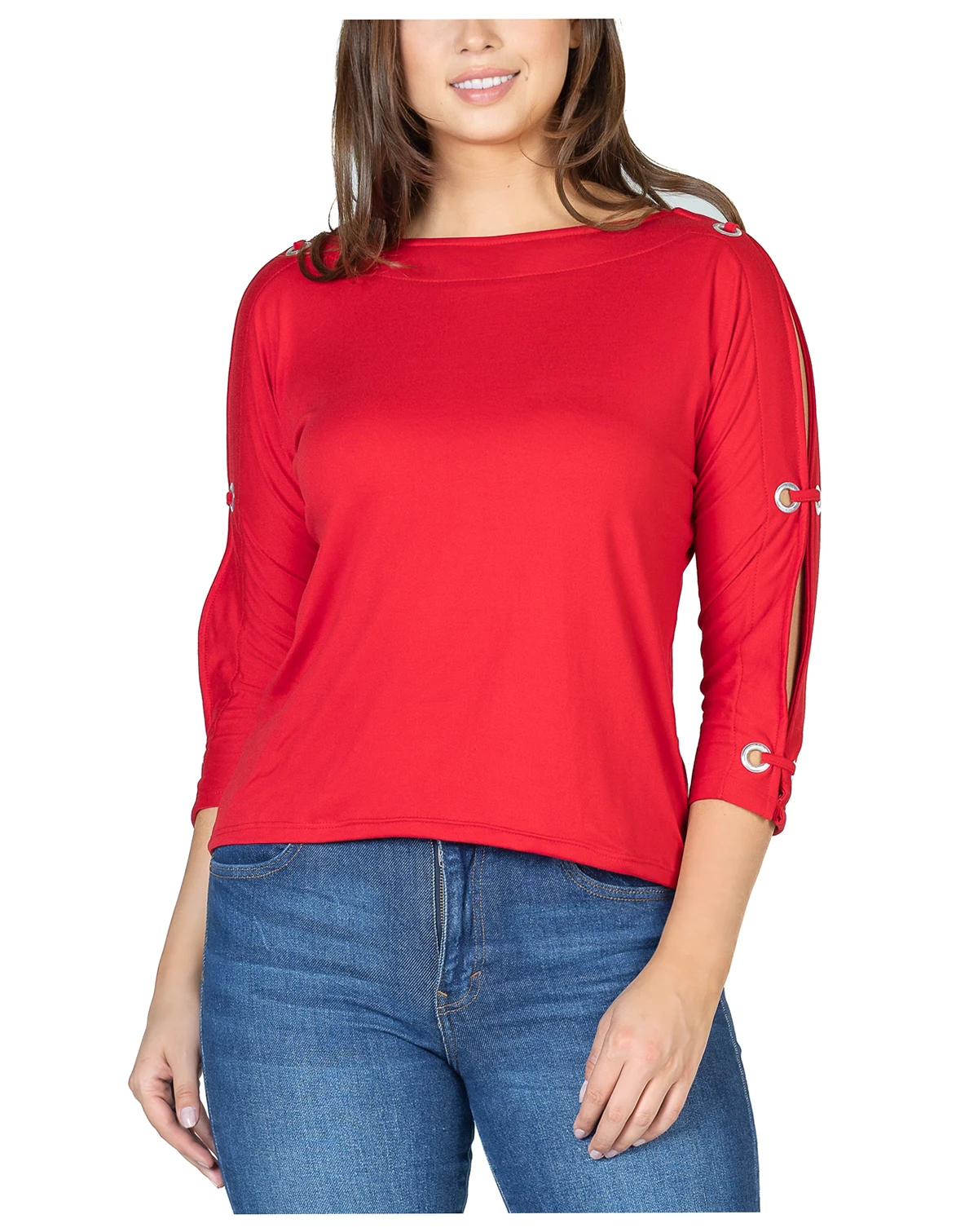 Women's Three Quarter Cold Shoulder Grommet Top
