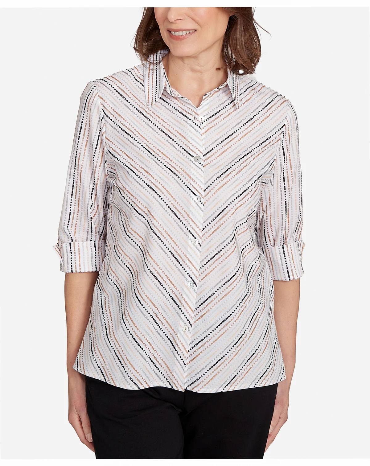 Women's Classic Mitered Textured Stripe Button Front Top