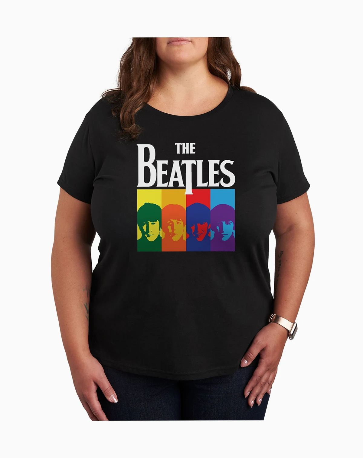 Trendy Plus Size the Beatles Logo Graphic T-shirt
