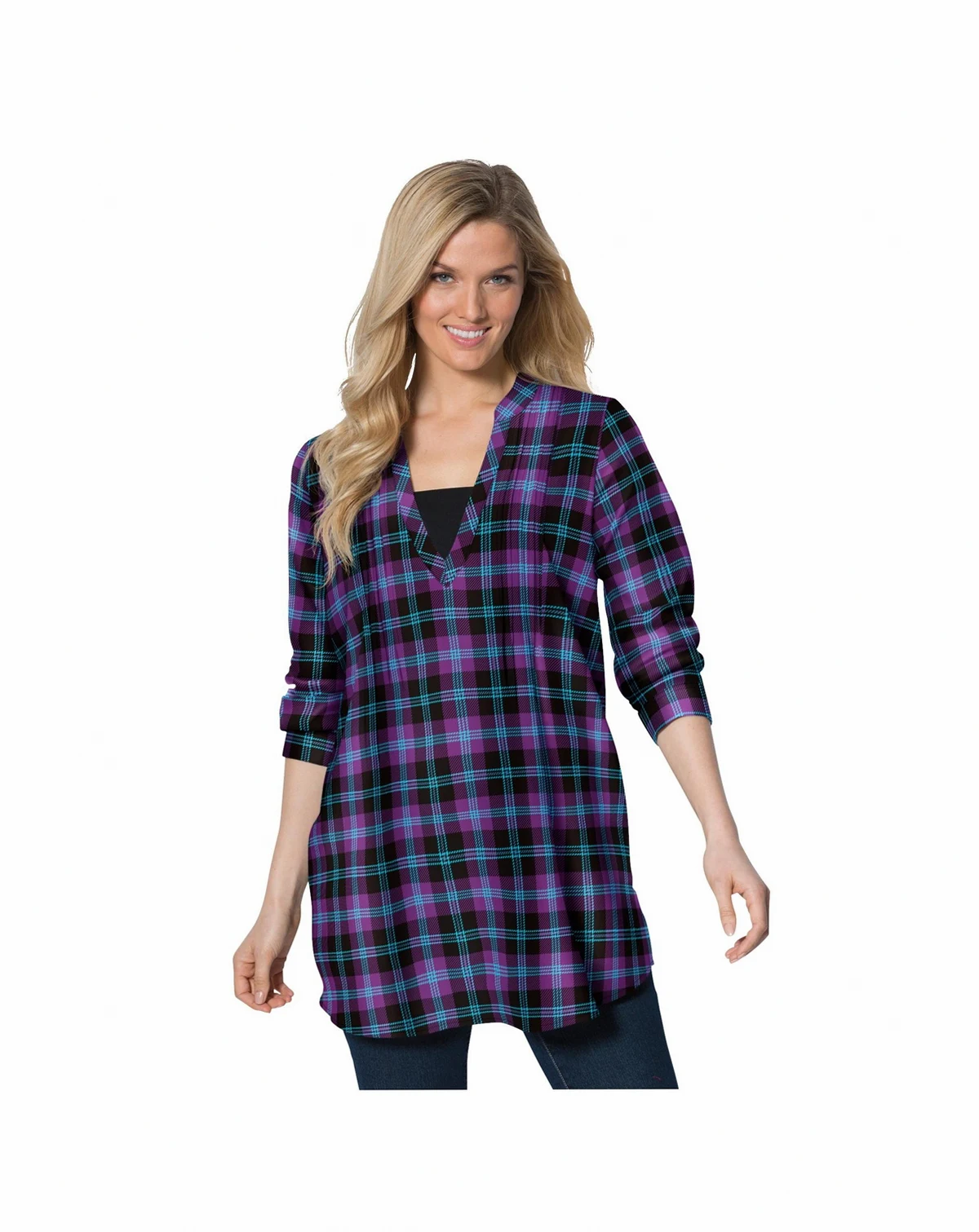 Plus Size Flannel Tunic With Layered Look