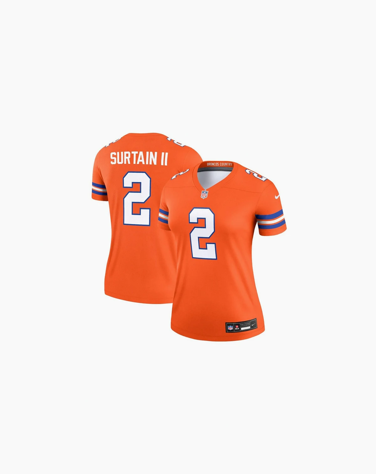 Women's Patrick Surtain II Orange Denver Broncos Mile High Collection 1977 Throwback Player Legend Jersey