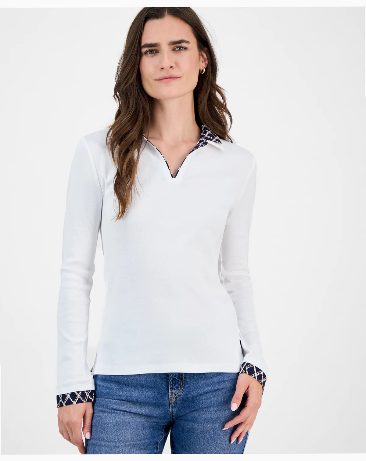 Nautica Women's Double-Collar Long-Sleeve Top
