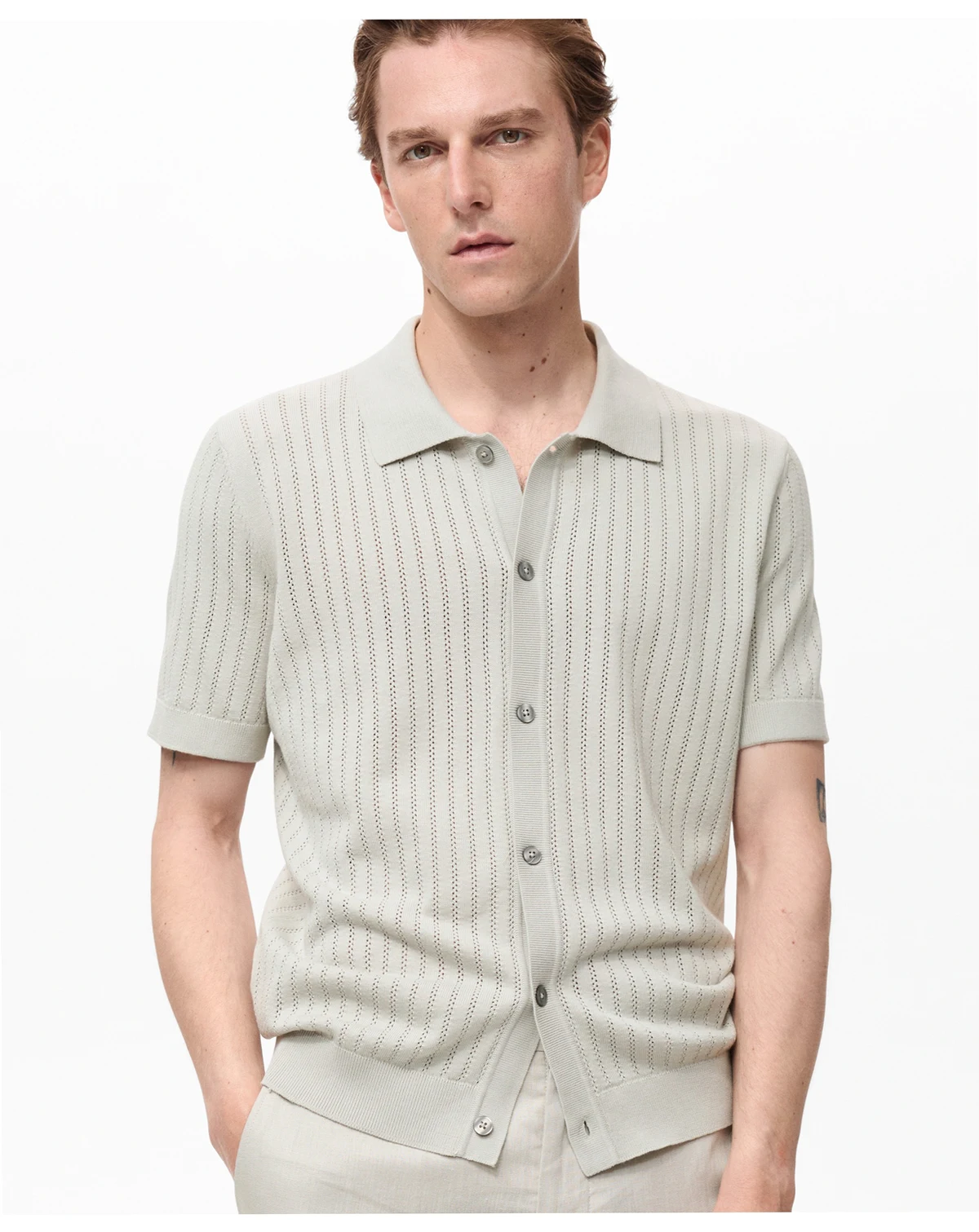 Men's Openwork Detail Cotton Shirt