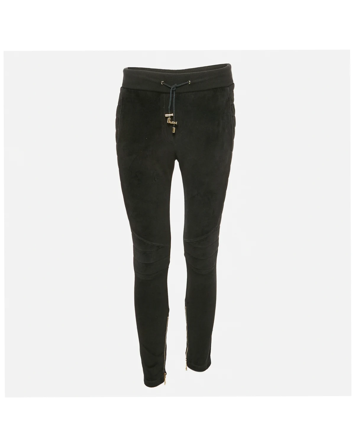 Women's Black Velour Quilted Detail Pants