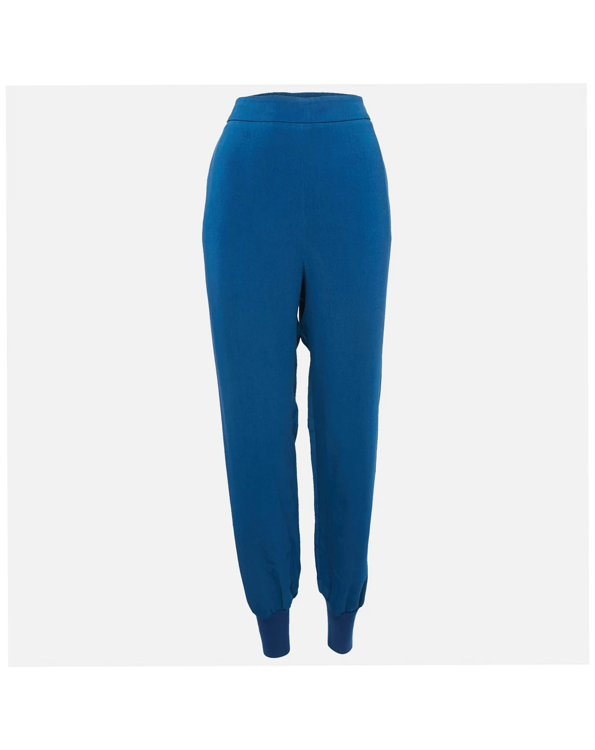 Women's Blue Crepe And Rib Knit Trim Joggers