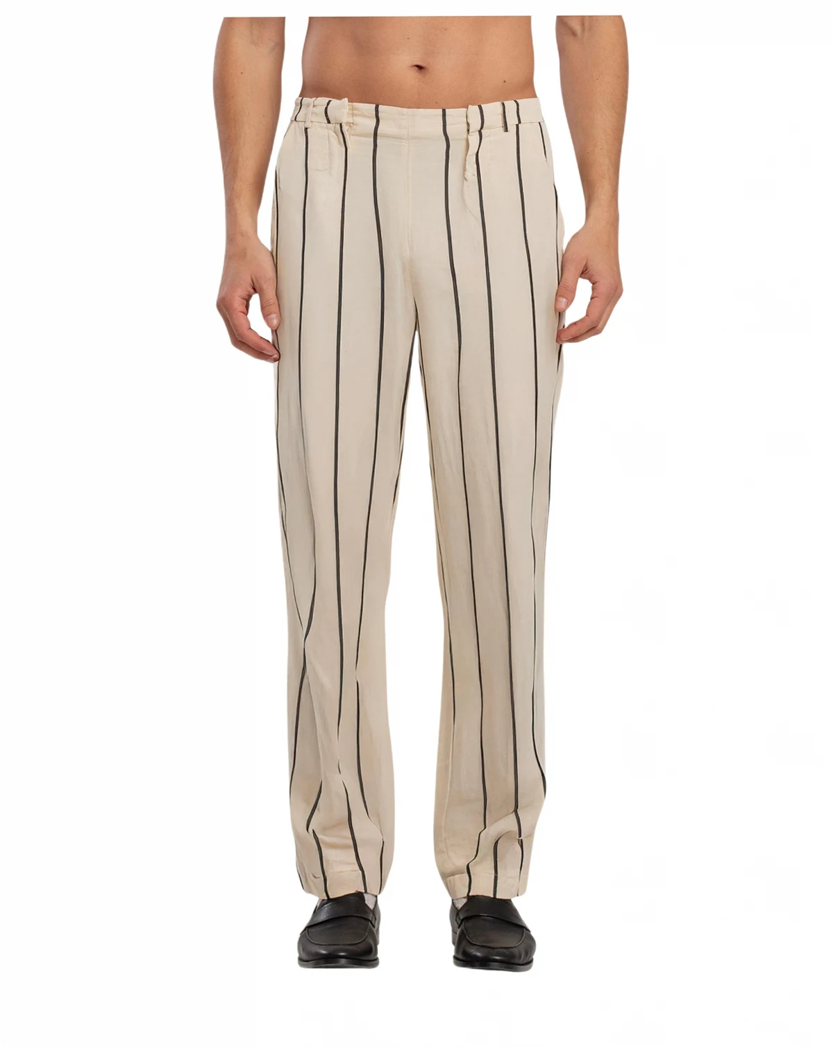Women's Men's Striped Silk & Linen Blend Two-Zip Pants