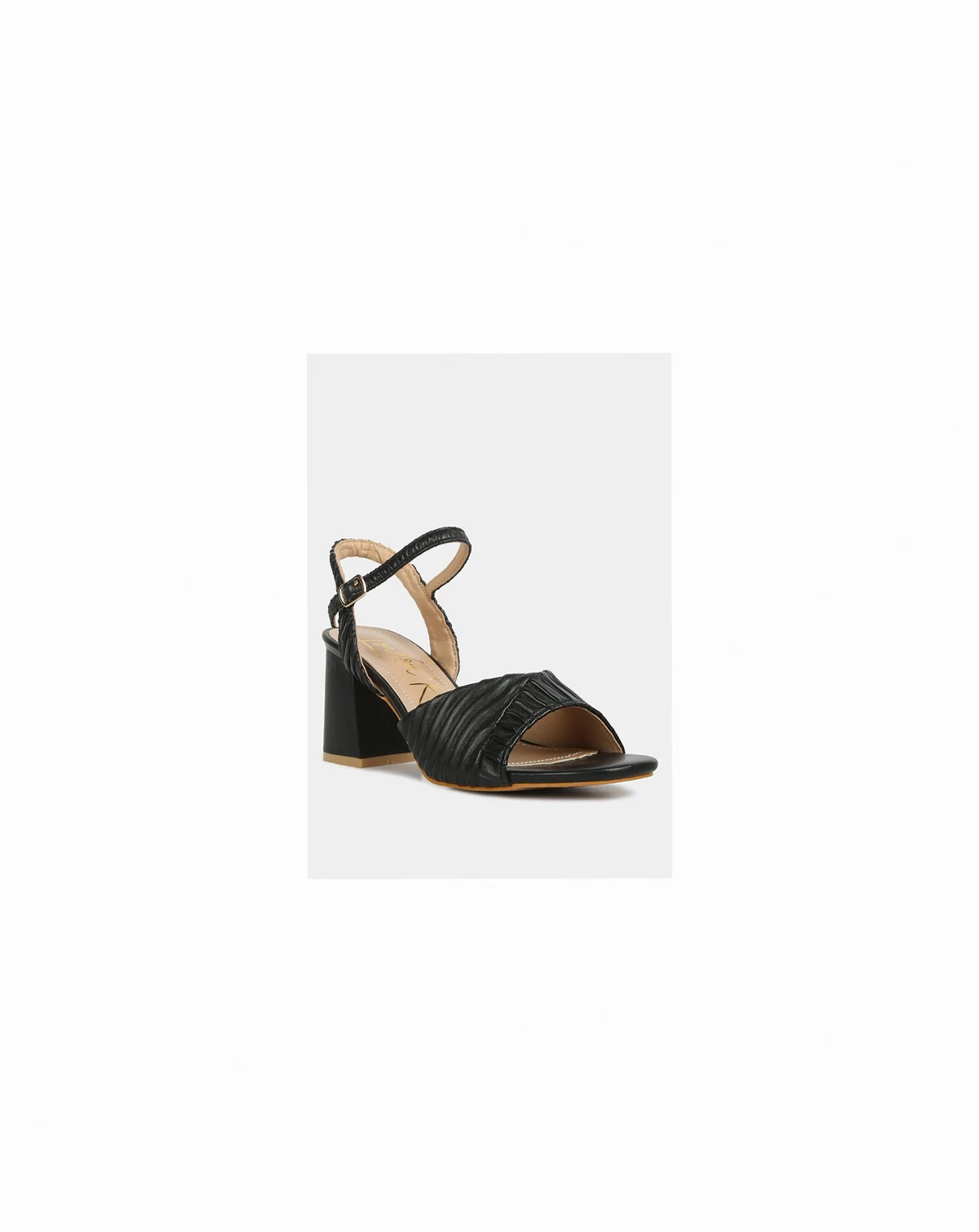 Womens Nicholas Pleated Strap Block Heel Sandals