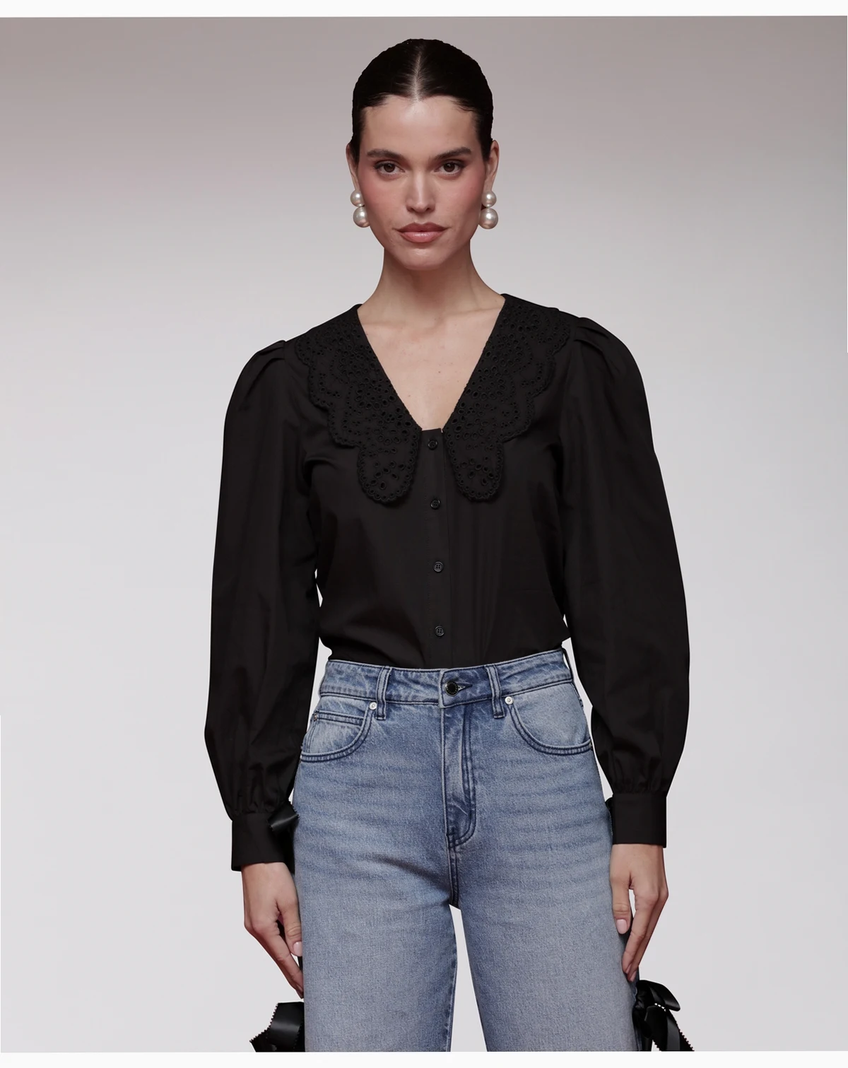 Women's Embroidered Woven V-Neck Top