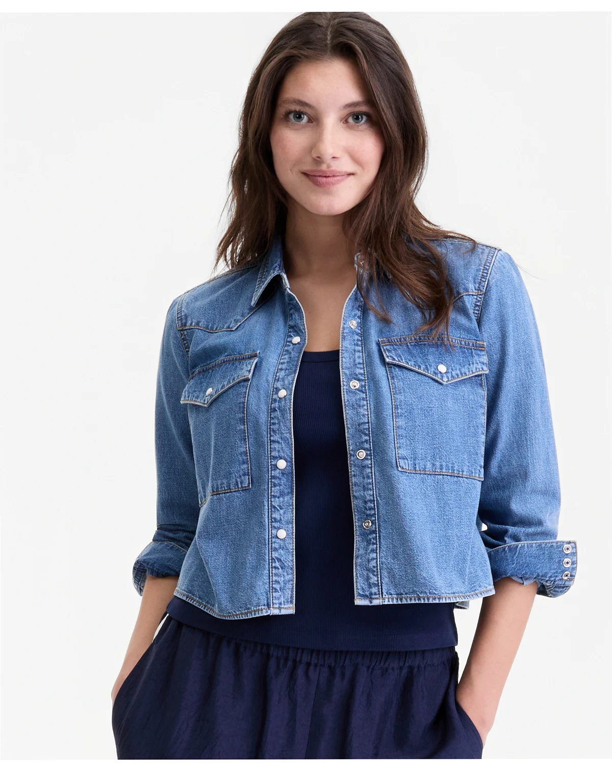 Women's Cropped Denim Western Shirt, Macy's Exclusive