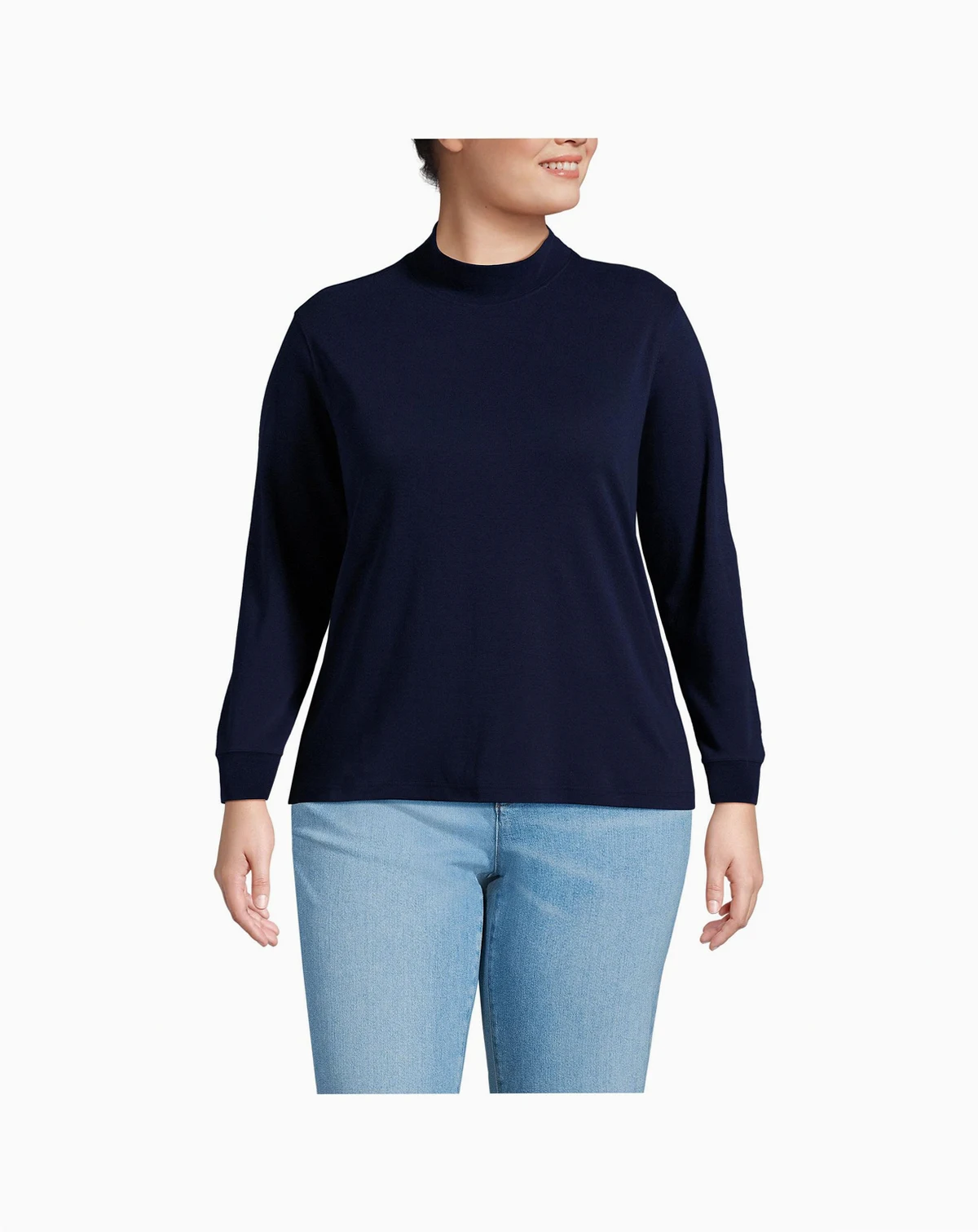 Plus Size Relaxed Cotton Long Sleeve Mock Turtleneck