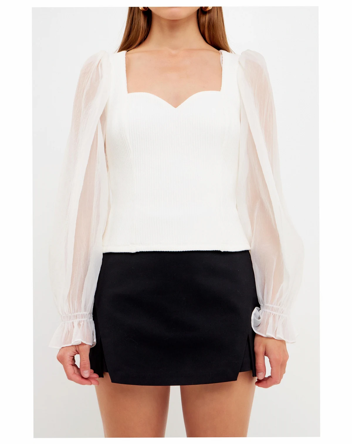 Women's Organza Sleeve Knit Top