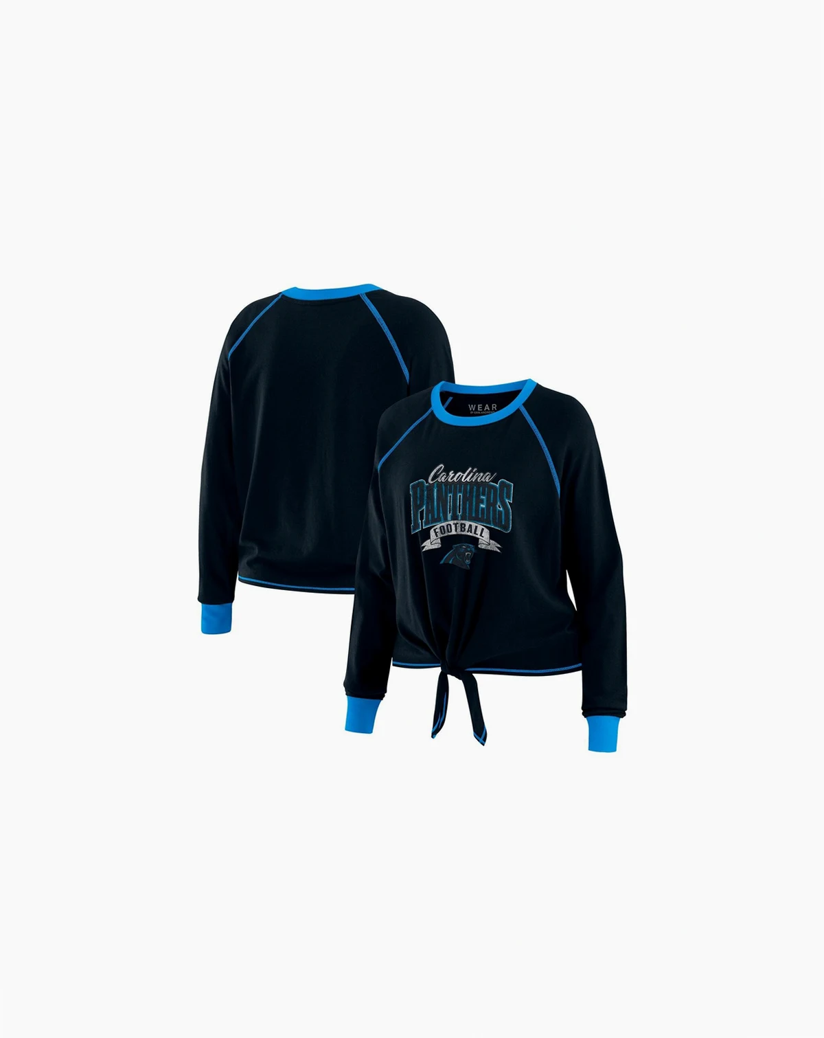 Women's Black/Blue Carolina Panthers Tie-Front Long Sleeve Top