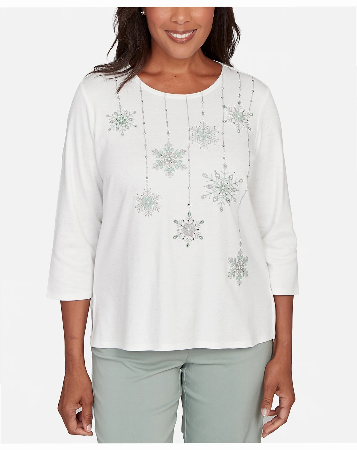 Petite Stockbridge Snowflake Cultivated Pearl Studded Shimmer Top