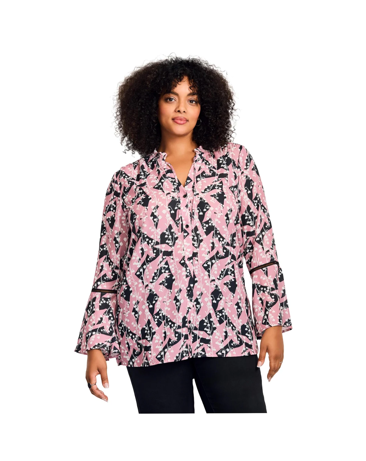 Women's Plus Size Button Front Poet Blouse