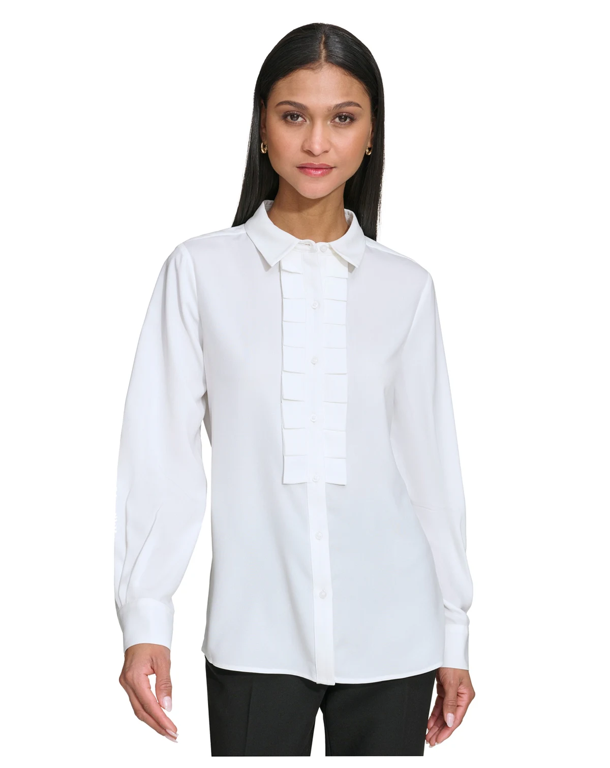 Karl Lagerfeld Women's Collared Pleat-Front Long-Sleeve Top