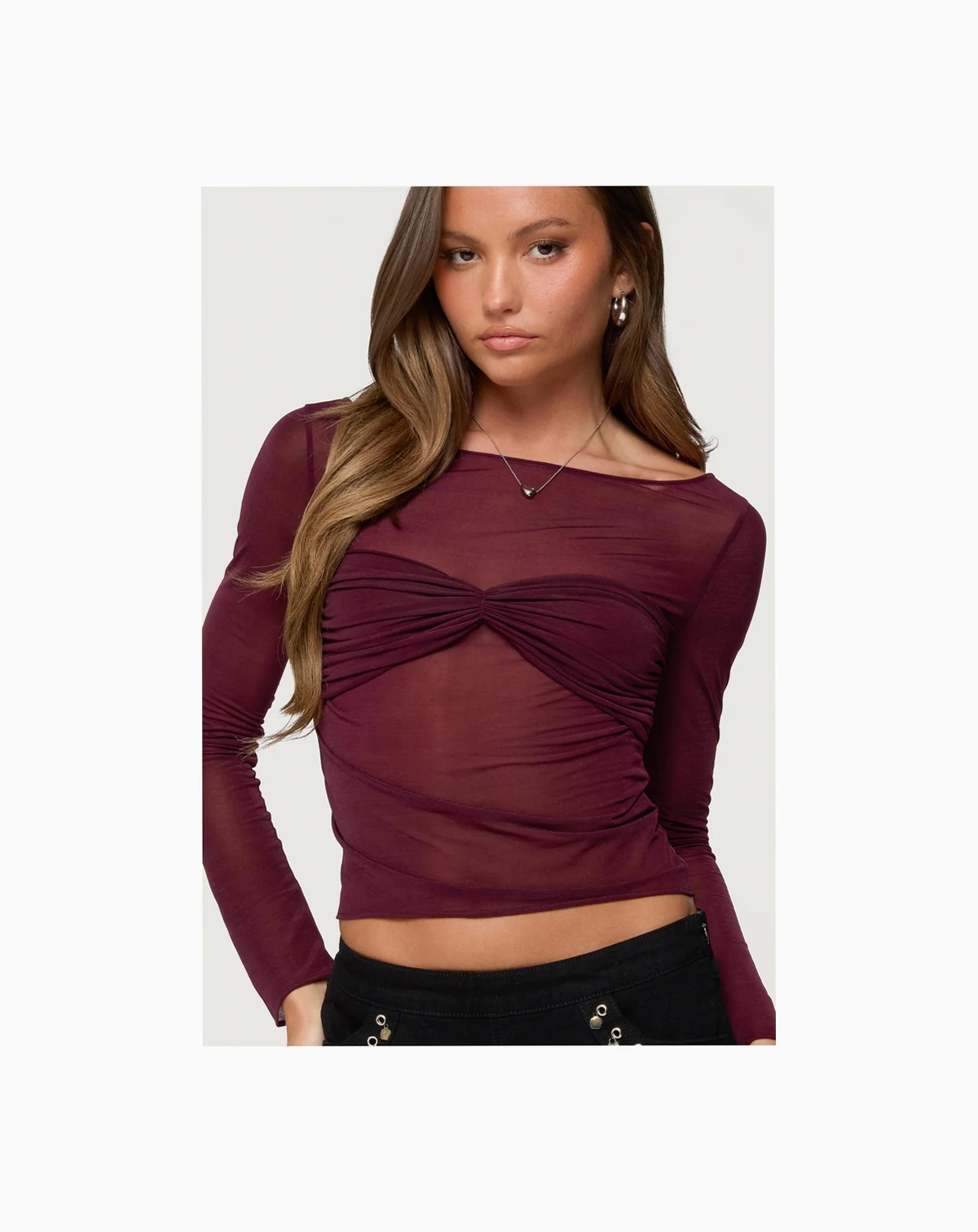 Womens Oona Sheer Gathered Long Sleeve Top