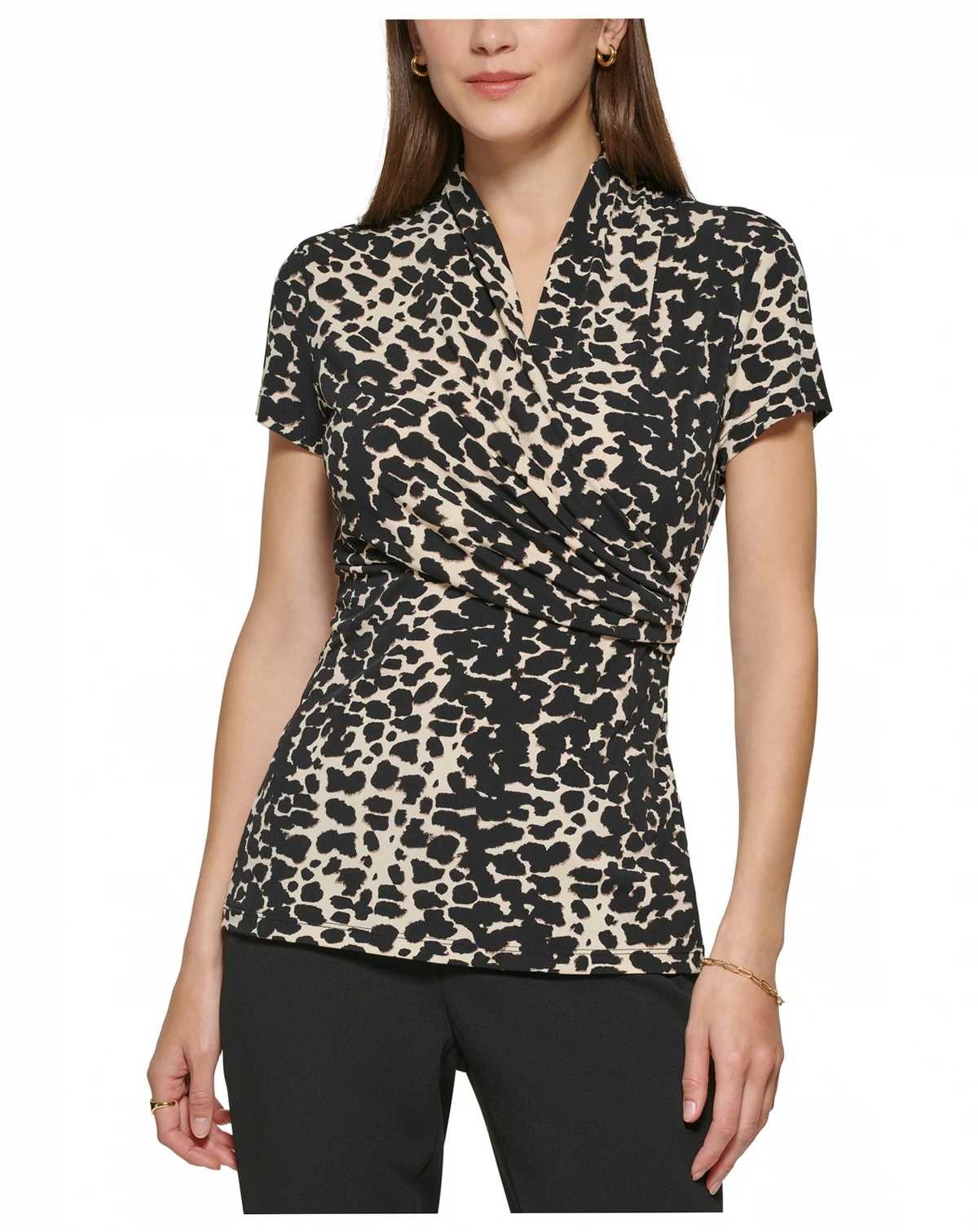 Petite Animal-Print Draped Surplice Blouse, Created for Macy's