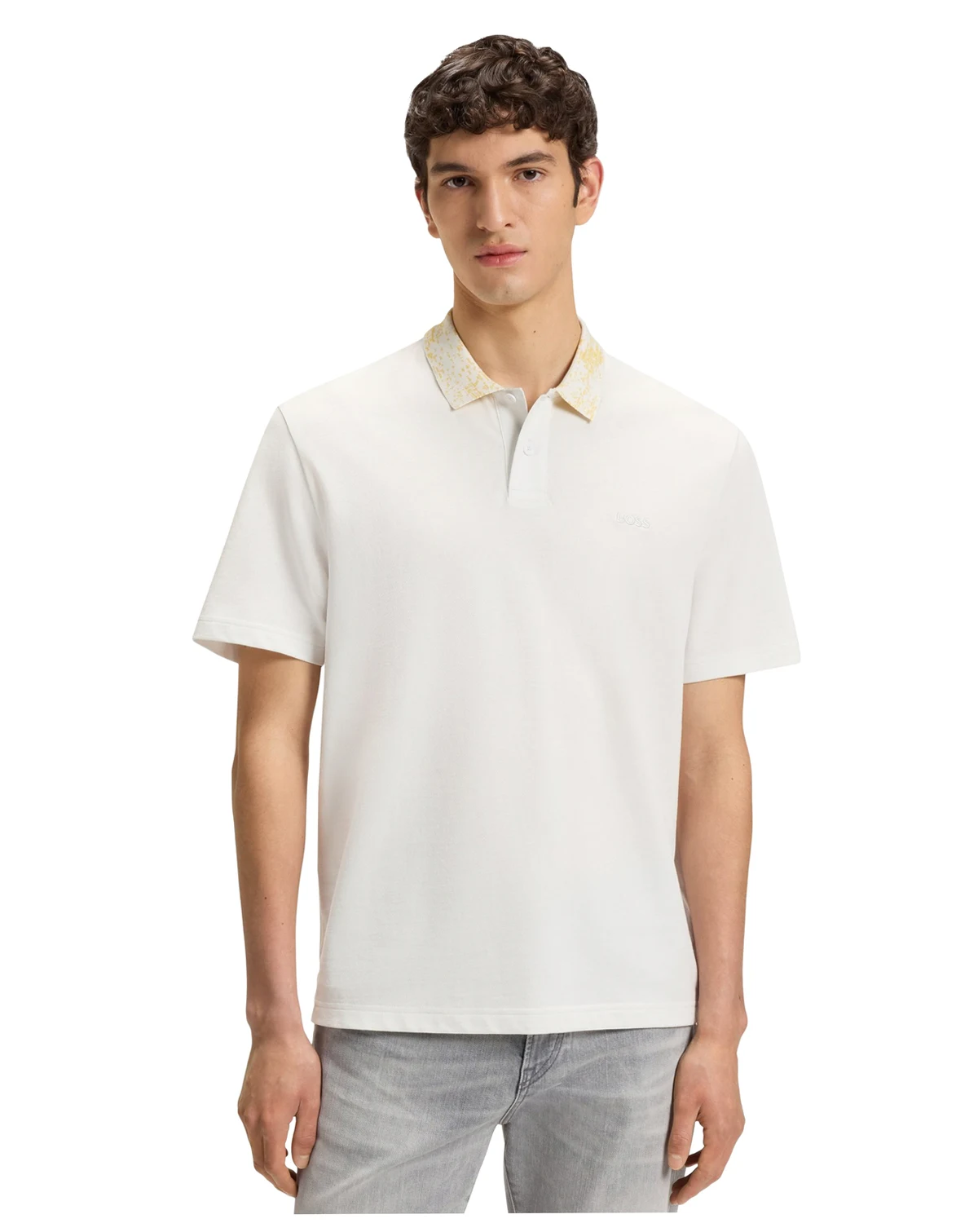 Men's Cotton-Pique Patterned Collar Polo Shirt