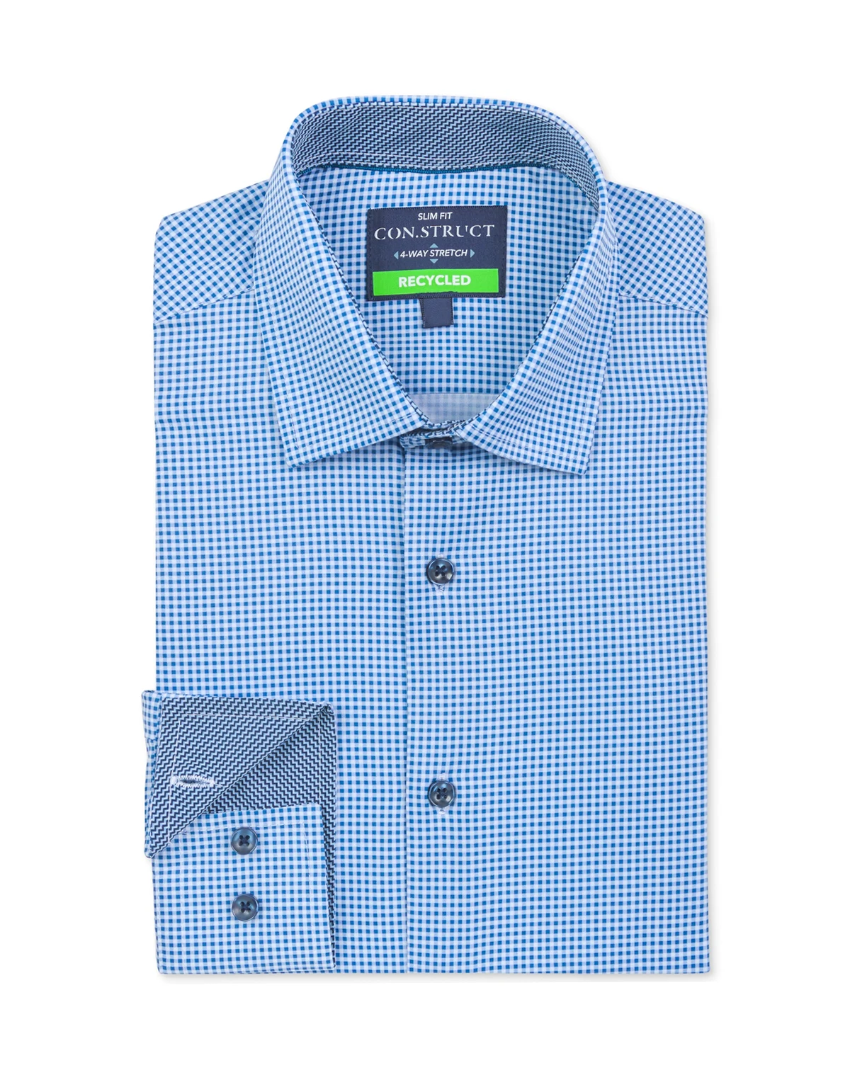 Men's Recycled Slim Fit Gingham Performance Stretch Cooling Comfort Dress Shirt