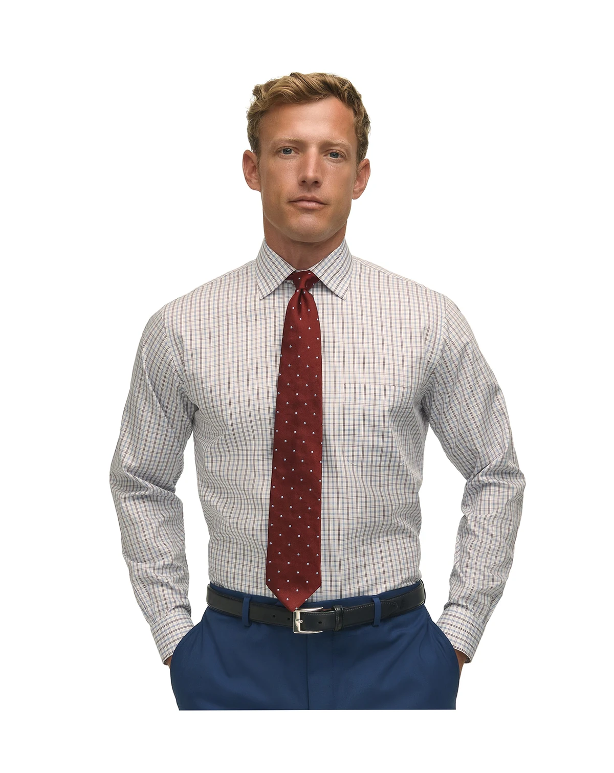 Men's Regular-Fit Spread Collar Windowpane Dress Shirt