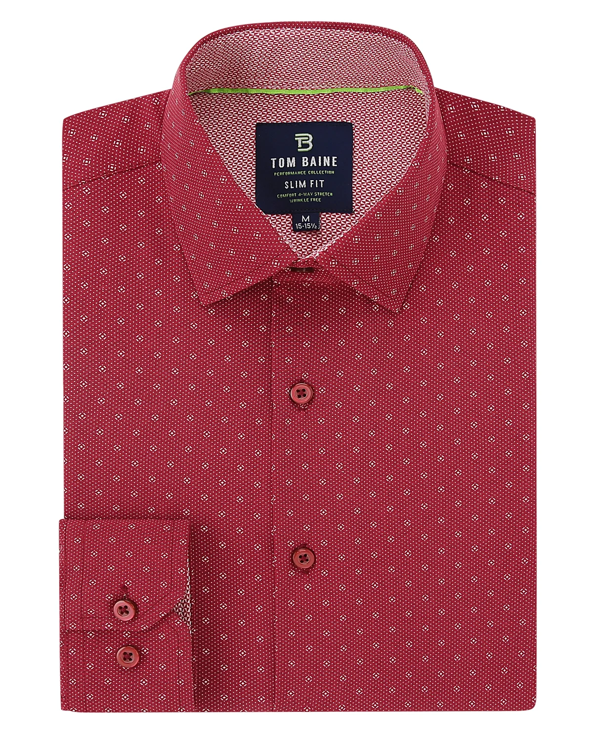 Men's Slim Fit Performance Long Sleeve Geometric Button Down Dress Shirt