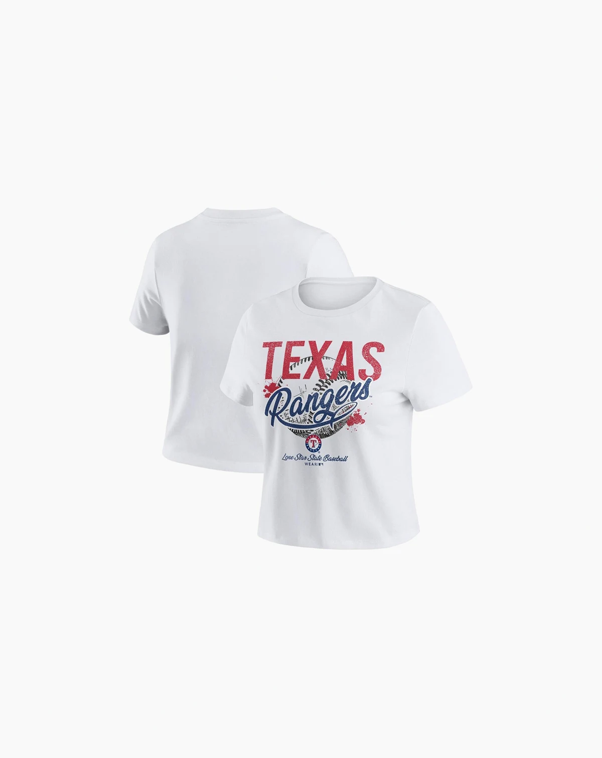 Women's White Texas Rangers Distressed Cropped Baby T-Shirt