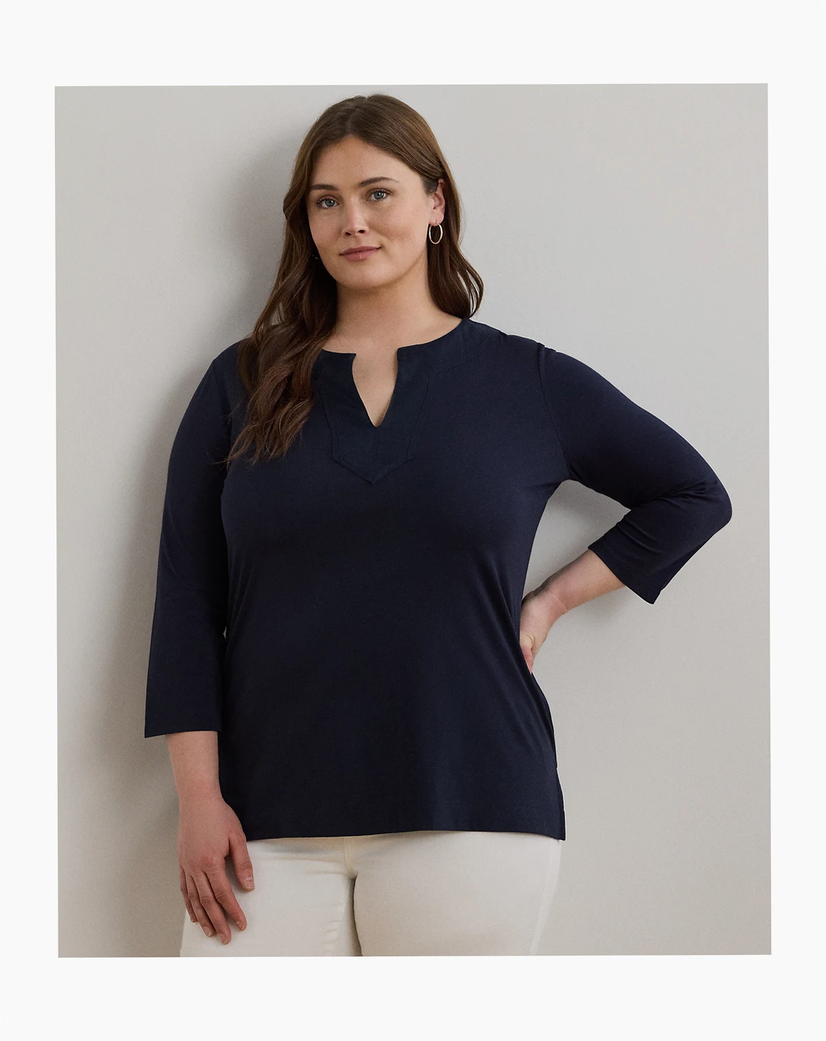 Plus Size Jersey Three-Quarter-Sleeve Tunic