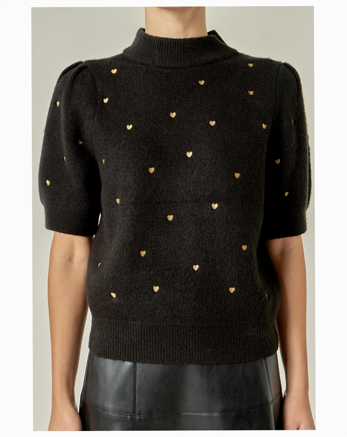 Women's Heart Women's-Embroidered Puff Sleeve Knit