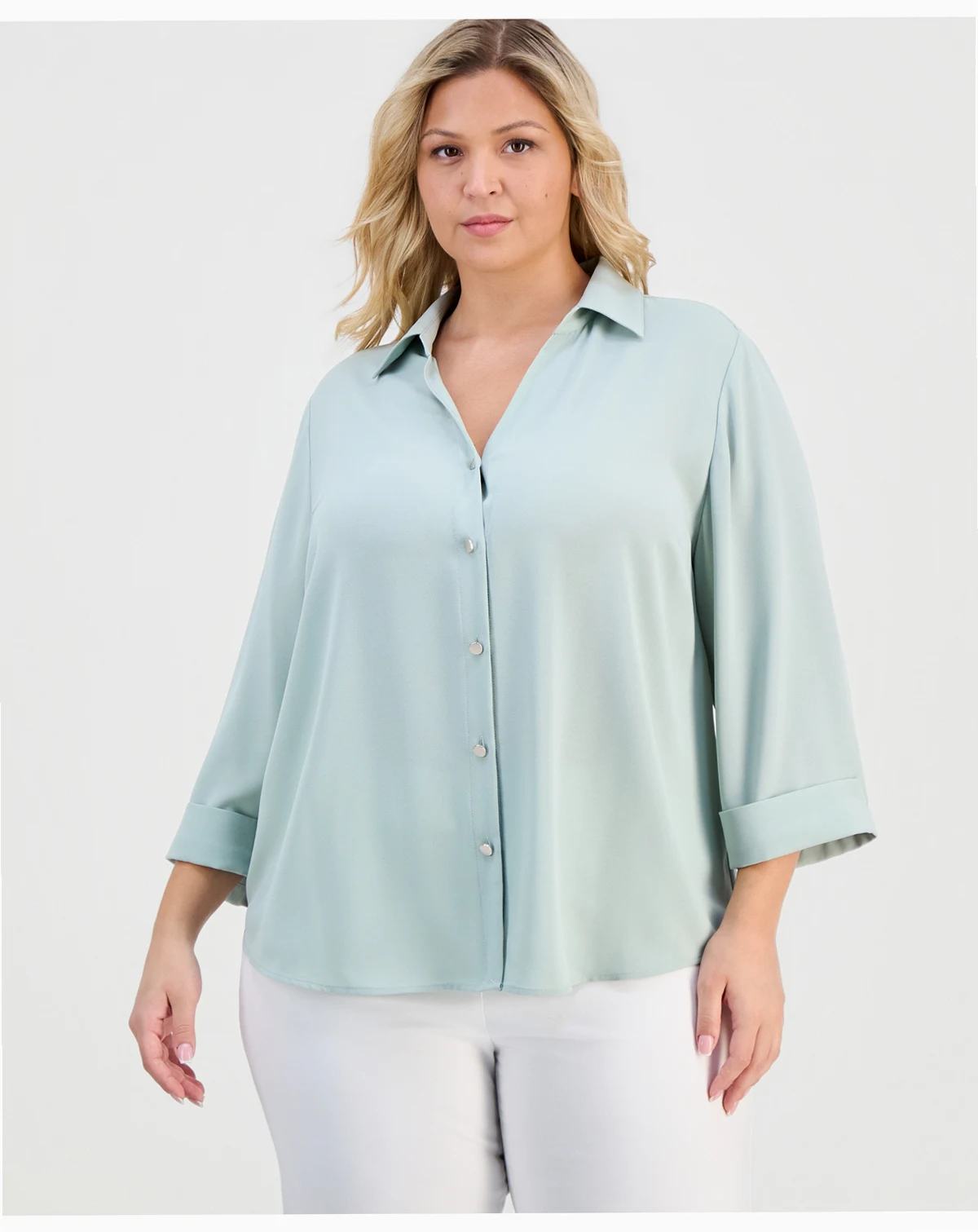 Plus Size Collared Button-Front Shirt