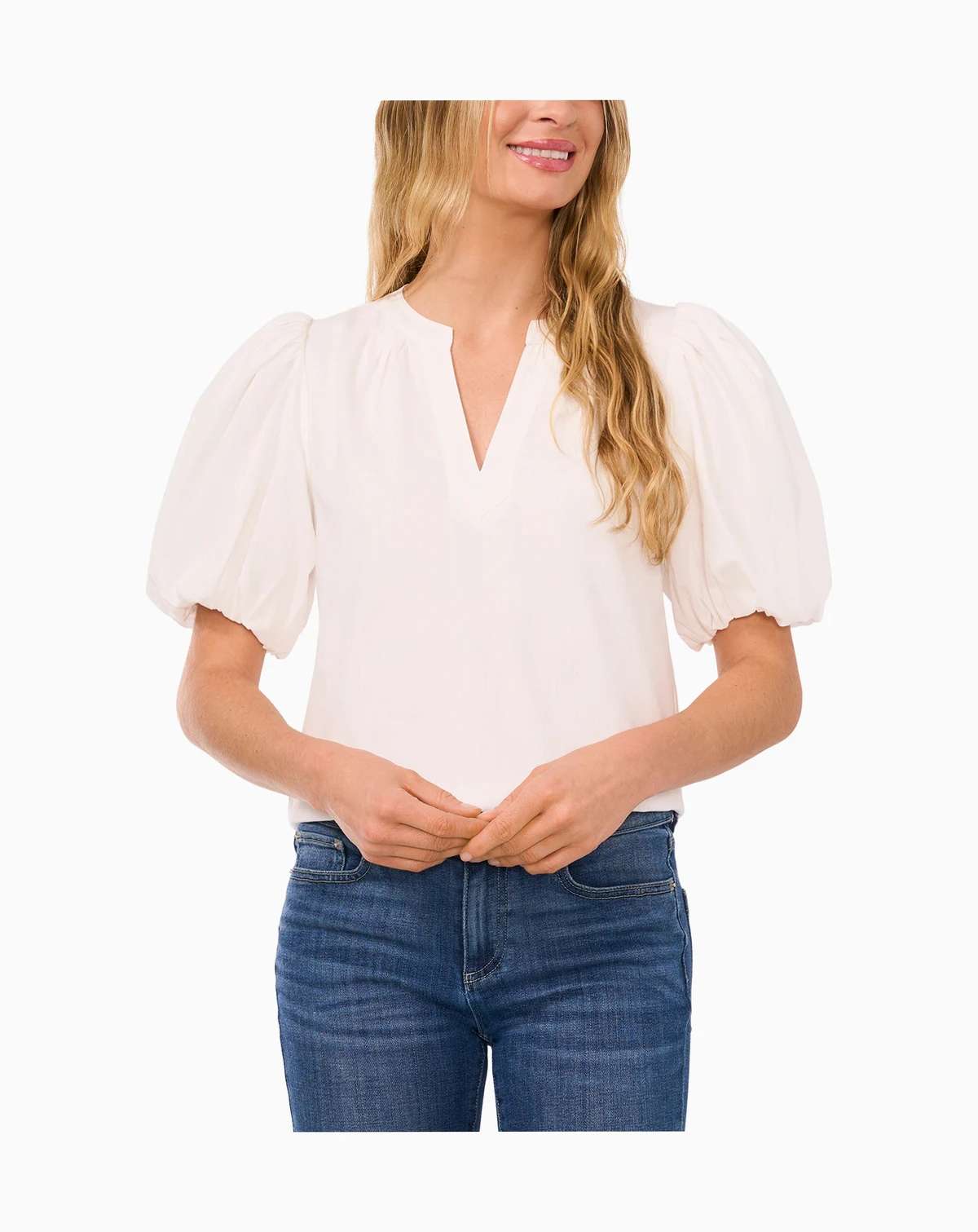 Women's Short-Puffed-Sleeve Blouse